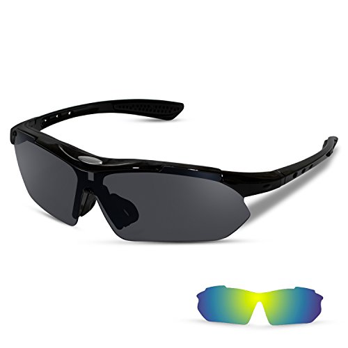 Sports Sunglasses with 2 Interchangeable Lenses for Running Cycling Driving