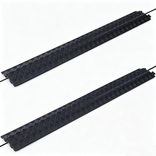 Image of 2 Pack Black Drop Over Cable Cover Ramp 40 x 5.3 x 0.9 Inch, Heavy Duty Cable Hose Protector Ramp with 1 Channel, High Load Capacity for Indoor Use, Office, Warehouse & Event Areas