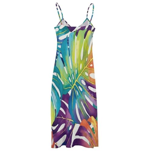 Robe tropicale monstera col V avec taille élastiquée