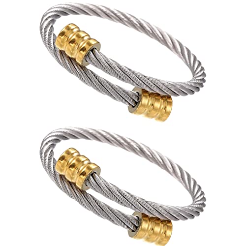 Crainoc Titaniumion Osimium Bangle, Lymph Drainage Magnetic Bracelets, Titanium Steel Weave Wire Bracelet, Titanium Bracelet for Men (2 Pcs Gold Silver)