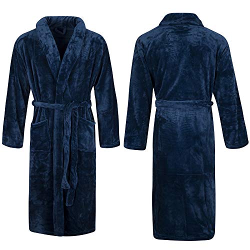 Gr8 Home Peignoir de Bain Chaud Unisexe Super Doux au Toucher en Polaire pour Homme et Femme Bleu Marine Taille S/M