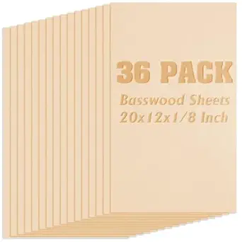 36 Pack Basswood Sheets,Plywood Board 1/8 Inch Unfinished Wood,3mm Plywood for Laser Cutting,Boards for Crafts for DIY Plywood Sheets Unfinished Wood Boards for Laser Cutting(20inchx12inch)