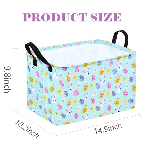 Image of Rectangle Gift Storage Basket Home Shelf Storage Basket Organizer Box Clothes Laundry Hamper Nursery Basket Laundry Basket with Handles (blue rabbit)