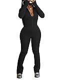 HBQ Women's 2 Piece Tracksuit Sets Long Sleeve Zip Up Crop Tops and Flare Pants Casual Workout Oufit Jogger Loungewear Set-Black-M
