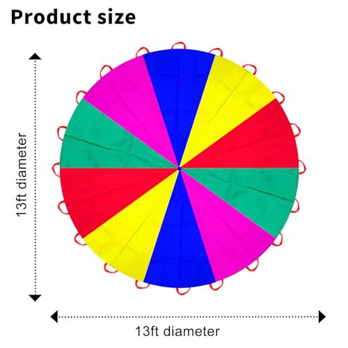 Image of Parachute 13ft / 16.4ft / 20ft - Kids Play Gymnastics Parachute with Handles for Group Team Cooperative Games,Indoor Outdoor Gym Class Rainbow Parachute Birthday Church VBS Activity Supplies