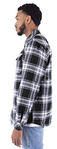 Image of Shaka Wear Men's Plaid Shirts - Flannel Hooded Long Sleeve Casual Button Up Fleece Soft Quilted Lined Hoodie Jacket PFJ02 Black M