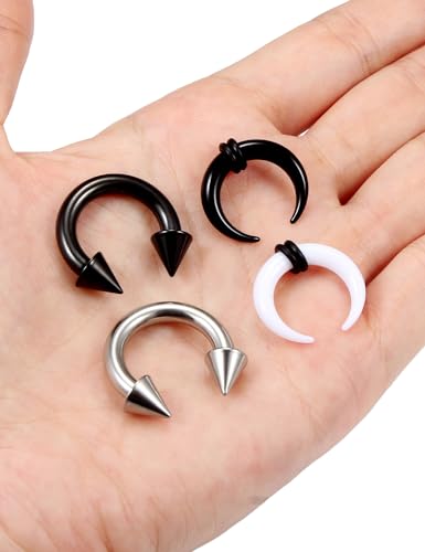 Lcolyoli Large Septum Rings 14G 12G 8G 6G 4G PA Ring Internally Threaded Spike Horseshoe Barbell Stainless Steel & Acrylic Plastic Pincher Tapers C Shape Buffalo Stretcher Expander for Women Men4