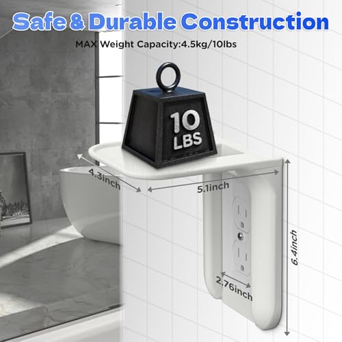 Outlet Shelf Wall Bathroom Shelf, Bathroom Wall Decor for Google Home/Echo/Smart Speakers(up to 10lbs), Smart Home Decor, Toothbrush, Kitchen, Cell Phone, Space Saving Power Tools, White - Image 3