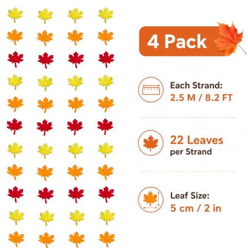 Image of Fall Decor - Maple Leaves Fall Garland for Thanksgiving Decorations | Red Orange Yellow Fall Leaves Hanging Banner - Thanksgiving Party Favors for Door Wall Home Doorway Backdrop Supplies Decor