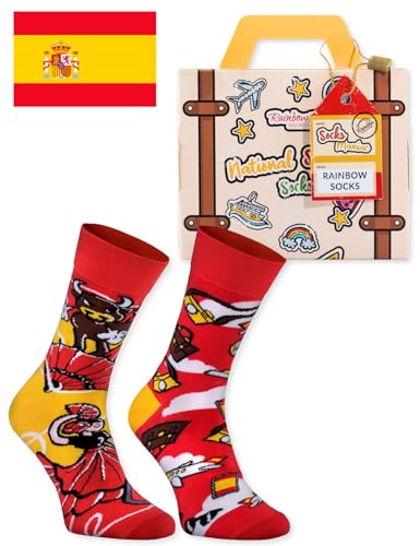 Rainbow Socks - Femmes Hommes Chaussettes Espagne Valise - 1 Pair - Corrida Flamenko Football Paella -Taille 36-40