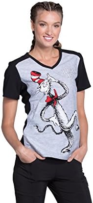 Dr. Seuss Cat in The Hat Women's V Neck Scrub Top