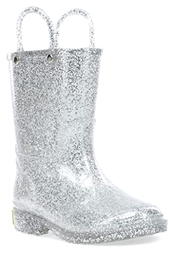 Western Chief Girls Glitter Rain Boot, Silver, 11 M US Little Kid