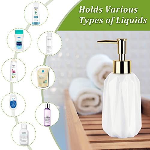 Image of 14OZ Hand Soap Dispenser for Bathroom and Kitchen, Ceramic (New White) | Refillable Hand Soap Dish Soap Dispenser, Great for Kitchen Sink, Liquid, Essential Oil & Lotion, Pump Dispenser Bottle