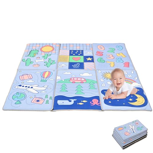 Todale Educational Baby Play Mat, 50x50 Tummy Time Mat for Baby Playpen, Portable Baby Mat for Floor, Non-Slip & Thick Playmat, Cushioned Baby Activity Mat, Multicolor with Animals, Shapes & Numbers