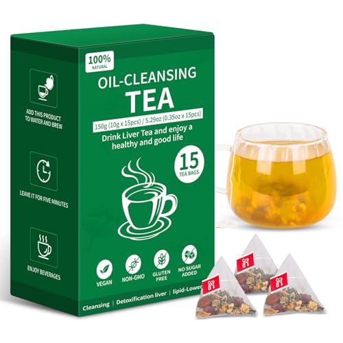 Liver Detox Tea Oil Cleansing Tea 10 Excellent Herbals with Formula,Oil-Reducing Teabag,Chinese Teabag for Cleanse & Detox Liver (15 Bags,1 Box)