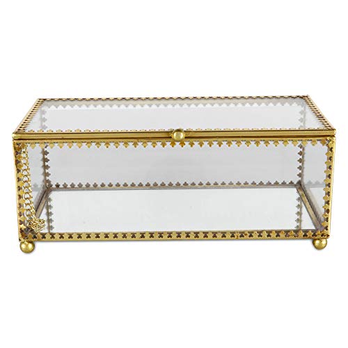 ELAN Glass Narrow Jewelry and Earrings Display Rectangular Storage Organizer Holder (9x7x19 cm, Small, Gold).