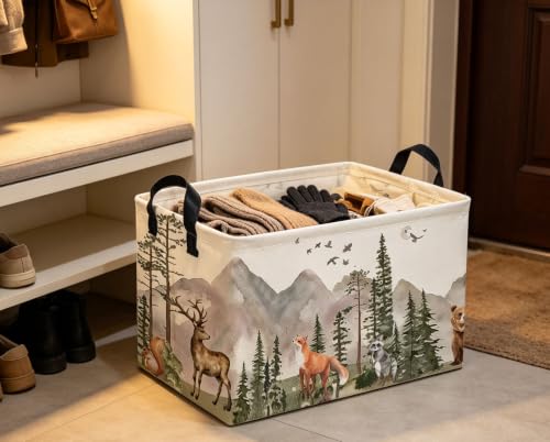 Image of Rectangle Kids Baskets Animal Basket Cute Storage Bin Fish Box for Room Decor Gift Basket(Tree animal)