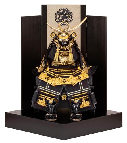 美品 40年前の五月人形 大将人形 屏風 畳台 黒甲冑付き