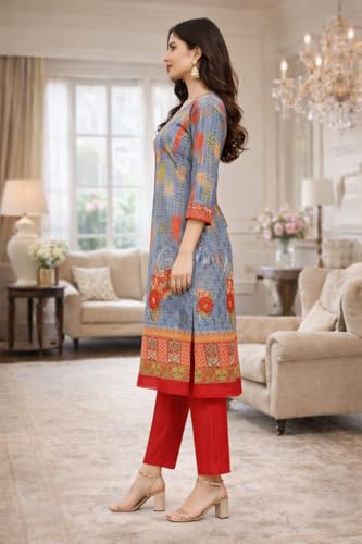 Image of Women's Cotton Blend Unstitched Kurti Set for Women | A-Line Style Dress Material | 2-Piece Traditional Ethnic Wear Suit Fabric
