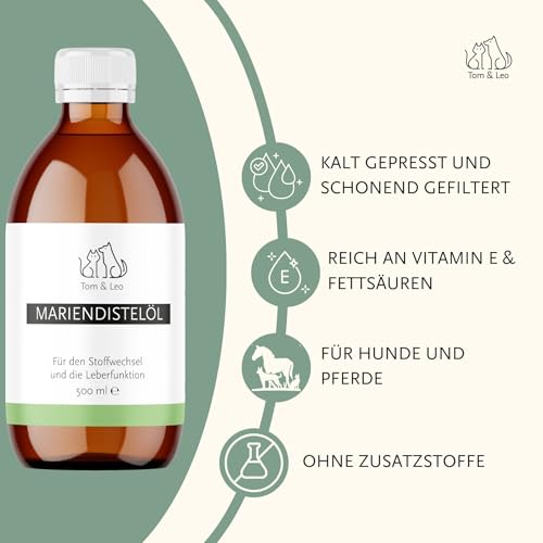 Tom&Leo Mariendistelöl Kaltgepresst 500ml - Für Hunde, Katzen & Pferde
