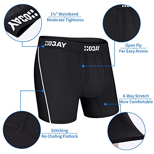 Hobay Mens Underwear 3 Pack Breathable Mesh Boxer Briefs Underwear For Men Open Fly, Black-L #TOP3