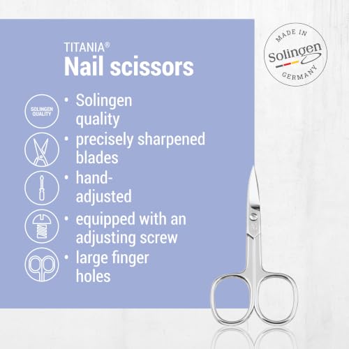 TITANIA Solingen Gebogene Nagelschere mit extra scharfen Klingen - Präzise Maniküre- & Pediküreschere für Finger- und Fußnägel aus Carbonstahl, Made in Germany