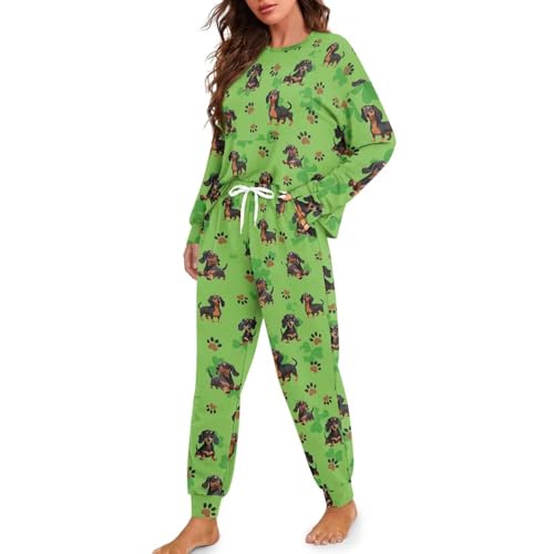 Image of Women's 2 Piece Printed Pajama Set Long Sleeve Sleepwear Set with Long Pants Casual Lounge Sets with Pocket
