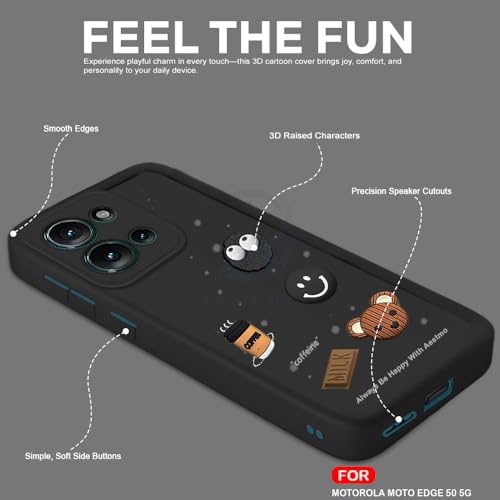 Image of AESTMO Back Case Cover for Motorola Moto Edge 50 5G Cover | Cute Fun Cartoon 3D Ball | Coffee Silicone Case | Full Body Protection | Camera Protection Back Cover for Motorola Moto Edge 50 5G (Black)