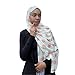 Floral Print Hijab Jersey Scarf, White with Pink Roses Pattern, Lightweight Cotton Blend, Modest Fashion Headscarf