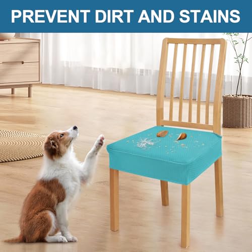 Image of Smiry Waterproof Seat Covers for Dining Room Chairs, No Rear Covers | Stretch Jacquard Removable Washable Chair Seat Slipcovers Protector, Set of 4, Aqua