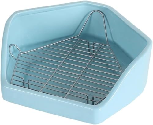 Wenrox大型ウサギのゴミ箱 ペット用トイレ ウサギ、猫、犬 小型ペット用 五角形 陶器製 お手入れ簡単多角形エクストラヘビーデューティー転倒防止便器 ダッチピッグトイレ (ブルー)