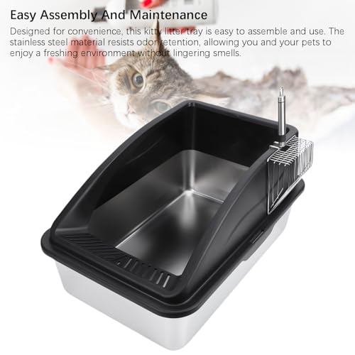 Arenero de acero inoxidable para gatos Naroote abierto miniatura 2