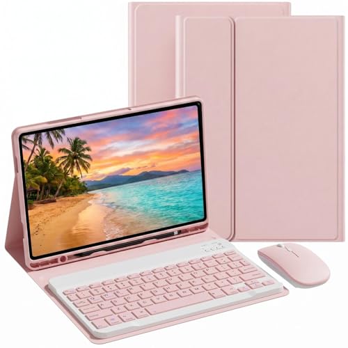 ACGTQWOW Keyboard Case for Amazon Kindle Fire HD 10&10 Plus 11/13th Gen 10.1 inch Detachable Magnetic Keyboard Cover for Fire HD 10 2021&2023 with Mouse with Pen Slot.(Pink)