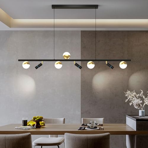 Lámpara Colgante Moderna clásica Negra, lámpara Colgante LED de Mesa Larga, Pantalla acrílica, Incluye Foco Giratorio, lámpara Colgante Moderna con iluminación Multiusos para comed