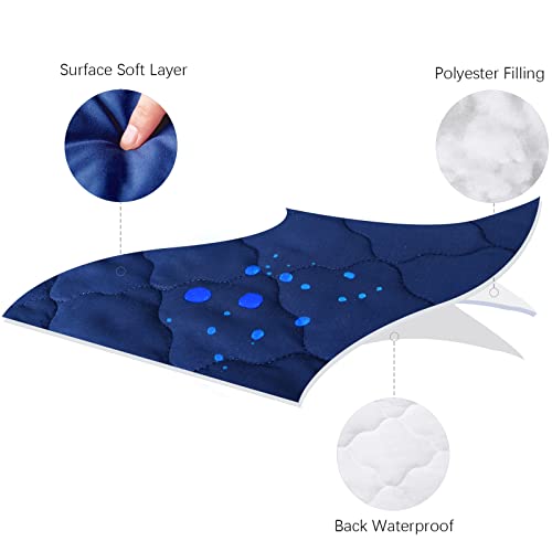 Image of Crib Mattress Protector Sheets Fitted Waterproof Crib Mattress Pad Cover | Quilted Improved Thickness Machine Washable Noiseless 52 inch x 28 inch Navy Fit for Standard Crib Toddler Bed Mattress up to 9 inch