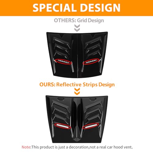 Image of Hood Vents for Cars,Universal Hood Scoop,Hood Air Vent for Trucks,Car Air Vent with Reflective Strips, Universal for Most Cars,1 Series E90 E91,W117(Glossy Black)