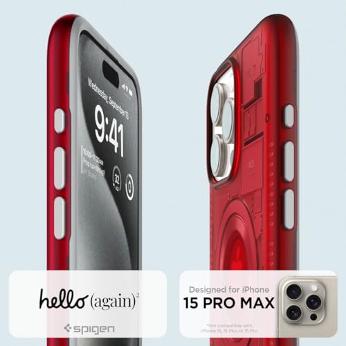 Image of Spigen Classic C1 MagFit Back Cover Case for iPhone 15 Pro Max, MagSafe Compatible, Camera Control Button - PC+TPU | Ruby