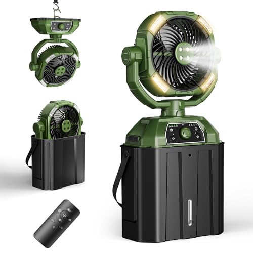 Portable Misting Fan Rechargeable for Hot Weather - 9-inch Auto Swivel Camping Fan with 25000mAh USB Battery as Power Bank, Outdoor fan with 4 Mist Cooler, 7L Bucket for Patio,Fishing,Yard,Beach,Golf