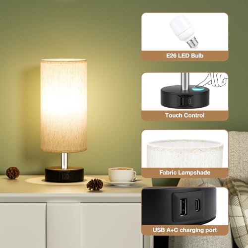 Image of Small Table Lamps for Bedroom set of 2 - Touch Lamps with 3 Way Dimmable