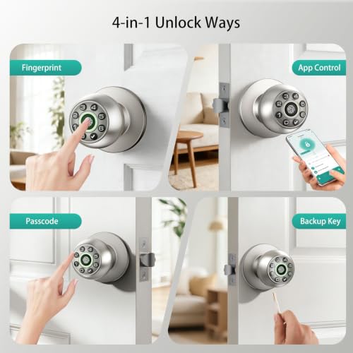 Image of Fingerprint Door Lock Biometric Keypad Smart Door Knob | Bedroom Passcode Handle, Home Office