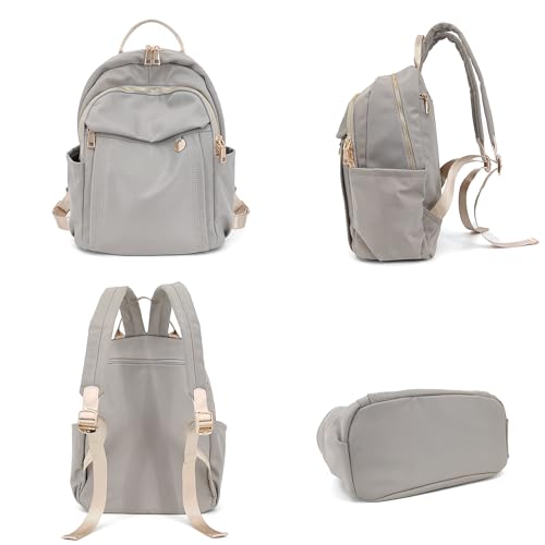 Image of M-ioi-M Compact Small Fashion Backpack Purse for Women,Chic Mini Daypack with Gold-Tone Hardware,Casual Minimalist Lightweight Water-Resistant Nylon Bag for Petite Women & Daily Essentials(Gray Beige)