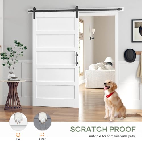 ROYMELO 40x84 Inch White Sliding Barn Door Slab with 7ft Hardware Kit Included, 5-Panel, MDF Wood Panel Covered with Water-Proof Scratch-Proof PVC Surface, Simple DIY Assembly by ROYMELO - Image 2