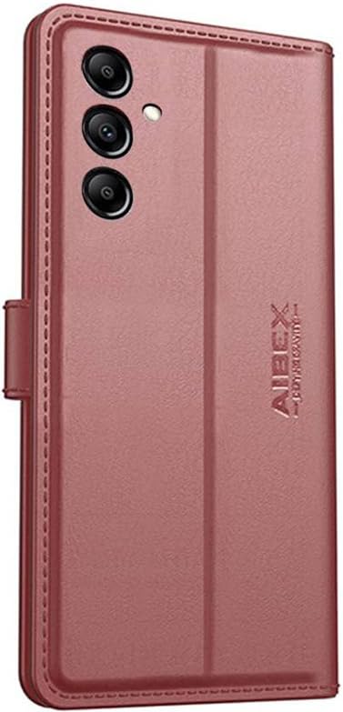 Image of AIBEX Compatible for Samsung A05S Flip Cover Leather Finish | Inside TPU with Card Pockets | Wallet Stand | Complete Protection Flip Case - Brown