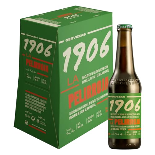 1906 Galician Irish Red Ale - Cerveza Premium Extra, Pack de 6 Botellas x 33 cl, Sabor Tostado y Aroma Maltoso, Galardonada Internacionalmente, 5% Volumen de Alcohol