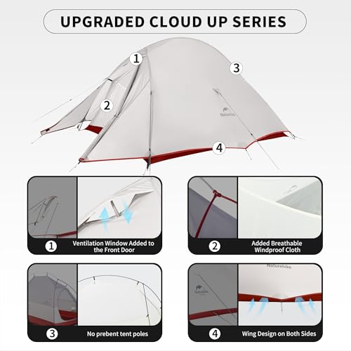 Image of Naturehike Cloud-Up 2 Person Tent Lightweight Backpacking Tent with Footprint - Free Standing Ultralight Camping Hiking Backpack Tents Two Person Tent
