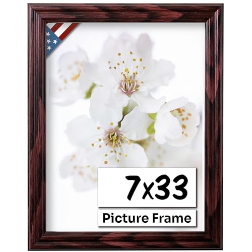 Cherry 7x33 Picture Frame .75" Inch Wide - Cherry Wall Decor Handmade Solid Wood Frames with Preinstalled Hangers and UV Blocking Plexiglass 33x7 Frame