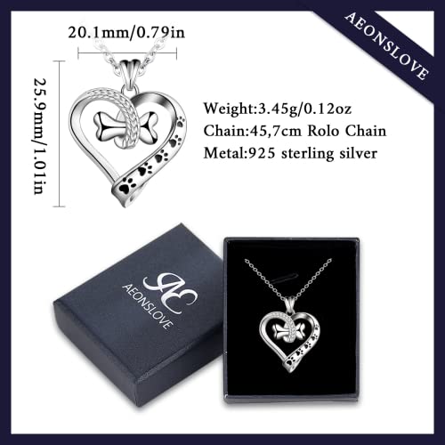 AEONSLOVE Silberkette Damen 925 mit Anhänger Pfotenabdruck Hund Kette Hundepfote Hundeknochen Schmuck Halskette Tiere Damen Silber 925 Haustier Tatze Anhänger Geschenk für Hundebesitzer