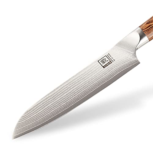 Zayiko Kasshoku Damastmesser kleines Santoku mit Pakkaholzgriff