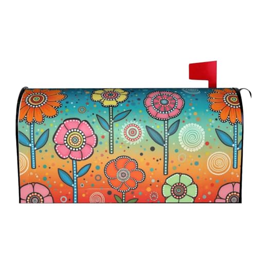 Image of Abstract Colorful Flowers Mailbox Cover Magnetic Waterproof Mailbox Wraps Post Letter Box Decor 21x18 in
