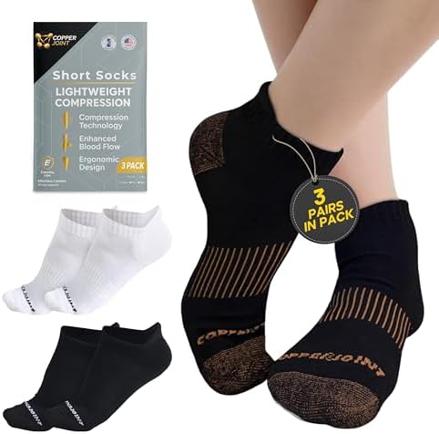 CopperJoint Compression Running Socks - Copper-Infused to Help Joint and Muscle Recovery, No-Show - Large-X Large, 3 Pack